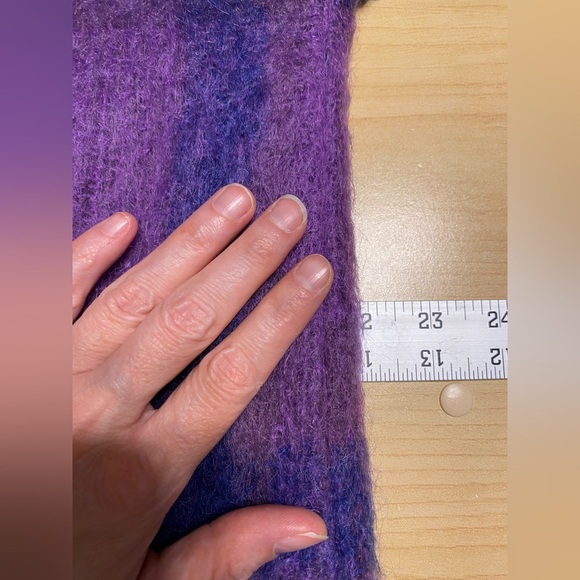 Vintage Donegal Ireland Handwoven Pure New Wool Mohair Plaid Scarf Coat Purple L - Picture 8 of 10